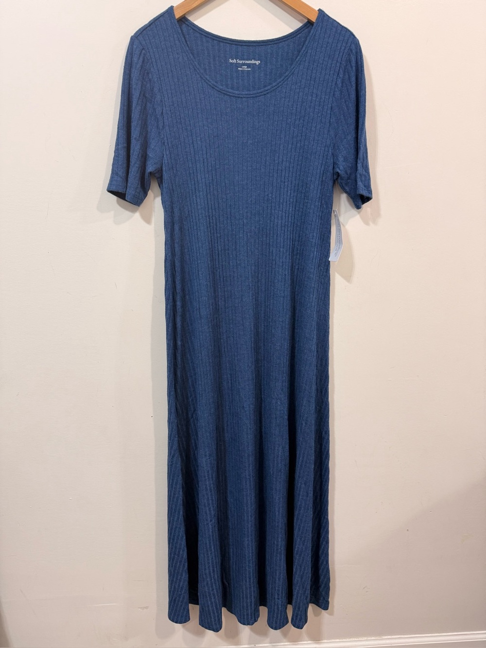 NWT Soft Surroundings Santiago Cadet Blue Textured Short Sleeve Dress Size L
